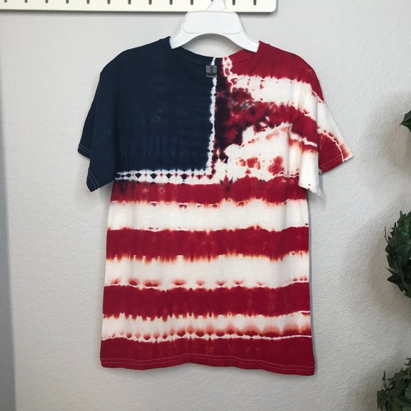 🍭KIDS American Flag Tie-Dye T-Shirt | Red/White/Blue | Medium - Picture 7 of 7